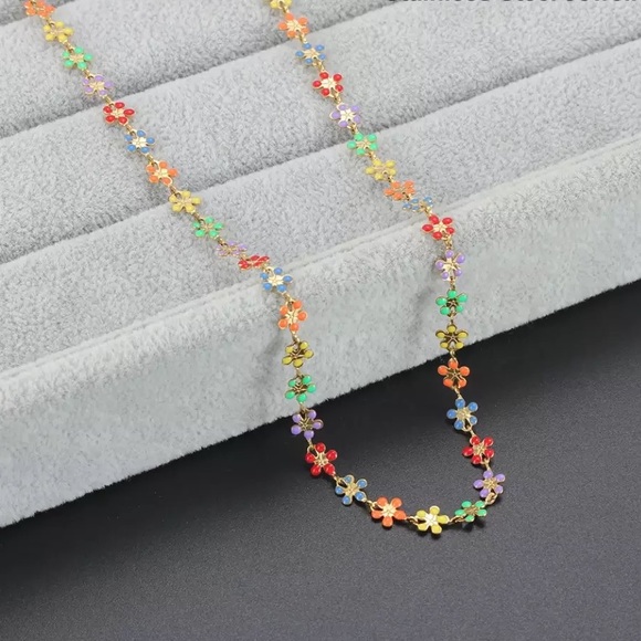 Zara Gold Glazed Multi Color Floral Chain Daisy Dopamine Necklace - Picture 10 of 16